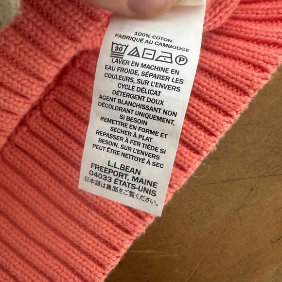 LL Bean Double Cable Knit Crew Neck Sweater Peach Pink Chunky Fisherman Style XL - Picture 5 of 9